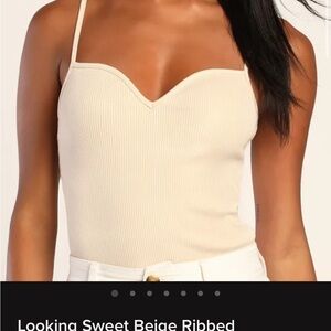 Lulu's Cream Ribbed Fitted Bodysuit